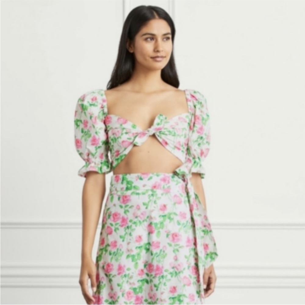 Hill House Pink and Green Floral Crop Top